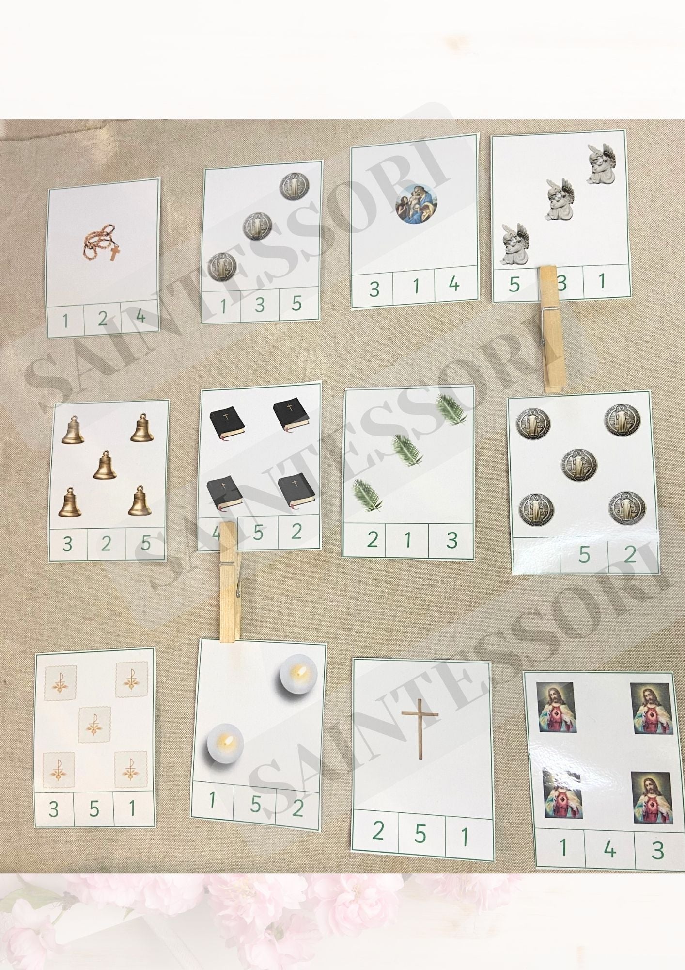 Catholic Faith Element Numeracy 1-5 Montessori Counting Clip Cards