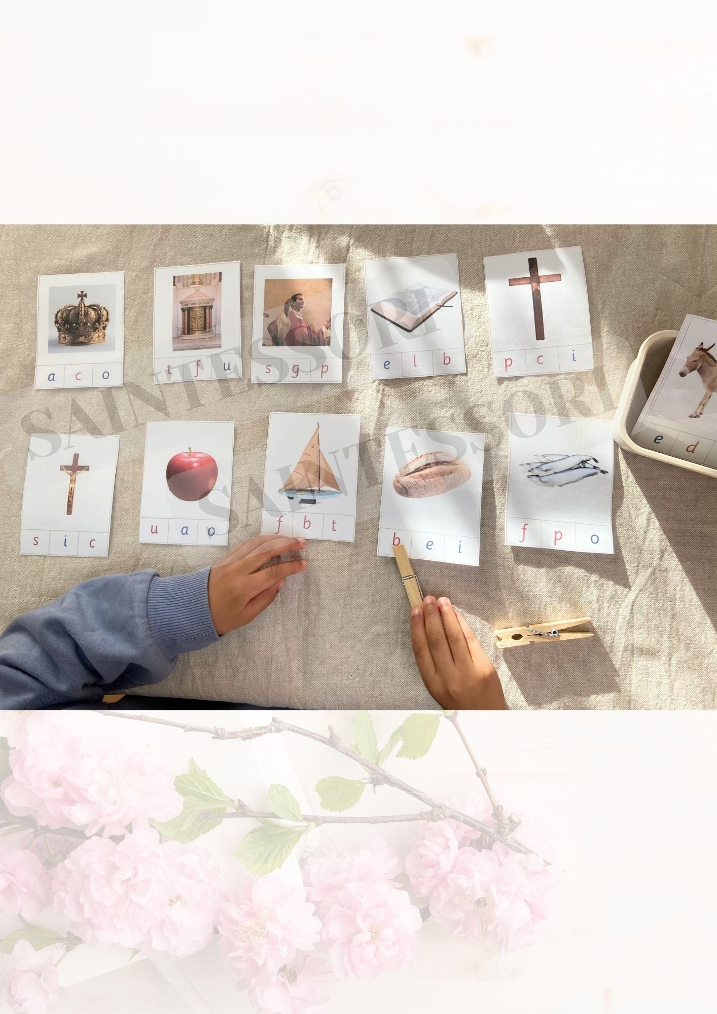 Catholic Faith Element Literacy Initial Sound Montessori Cards