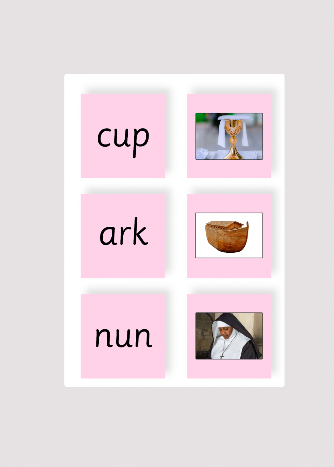 Pink Series Phonics Reading Catholic Cards