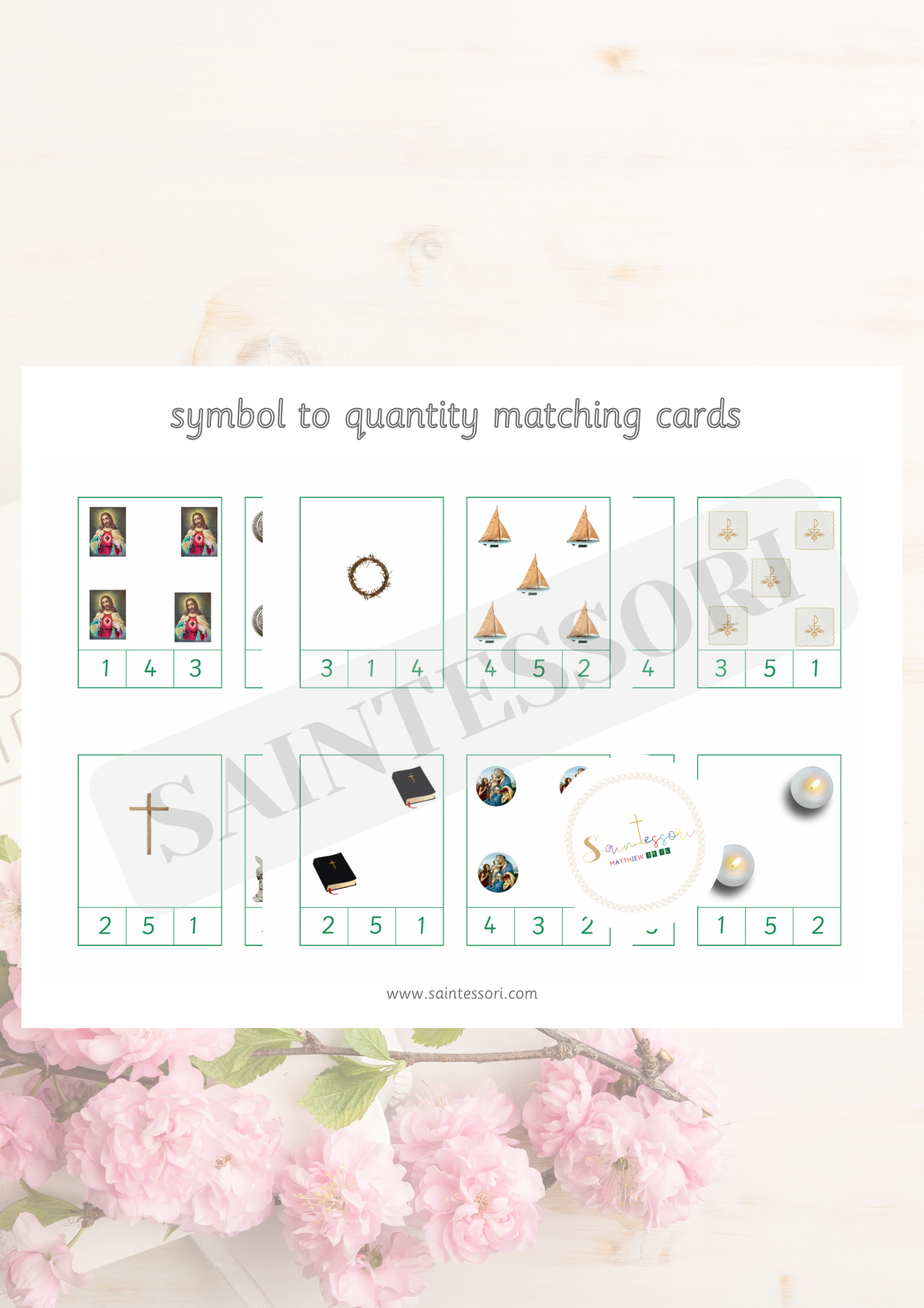 Catholic Faith Element Numeracy 1-5 Montessori Counting Clip Cards