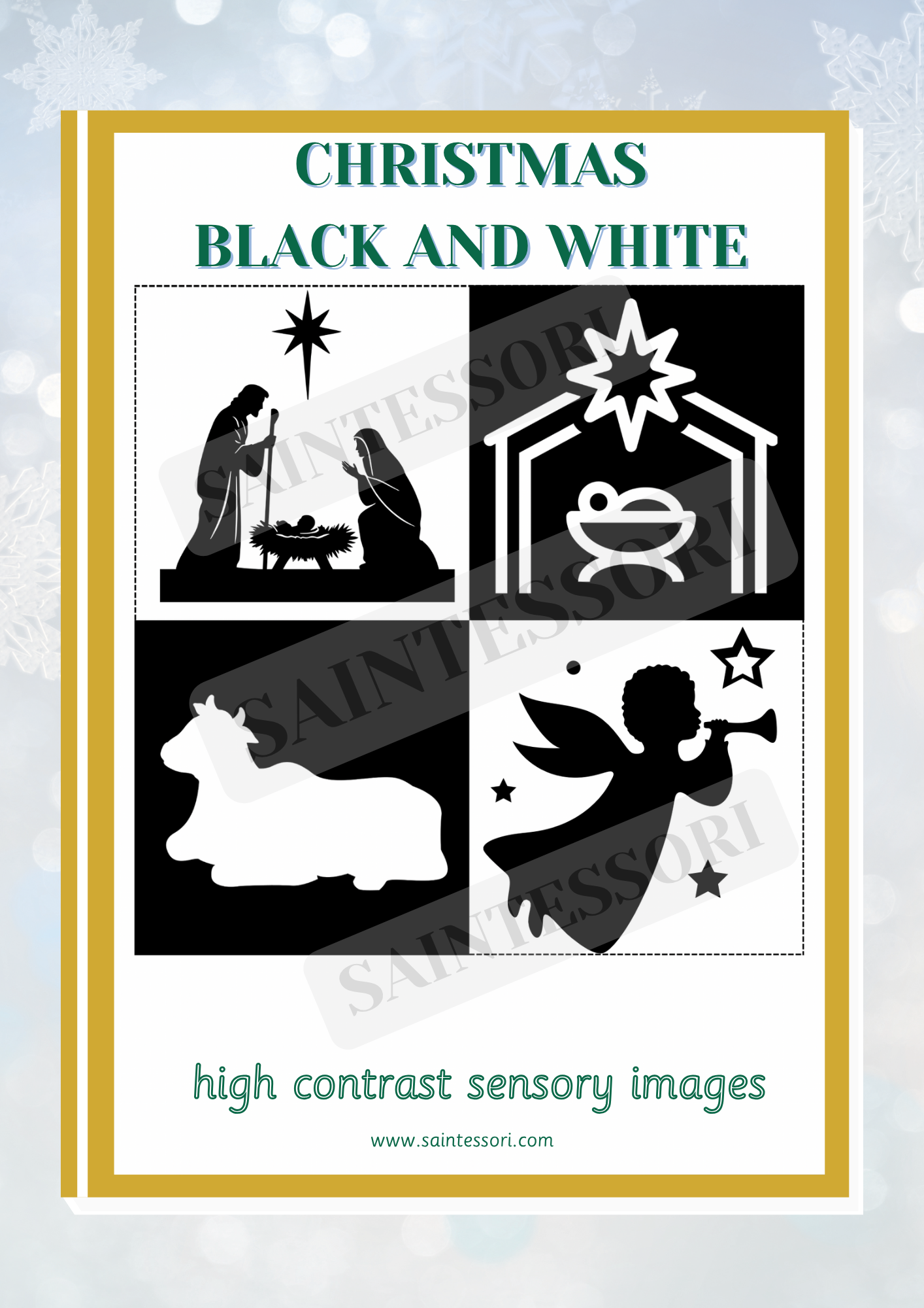Christmas Black and White Catholic Montessori Cards