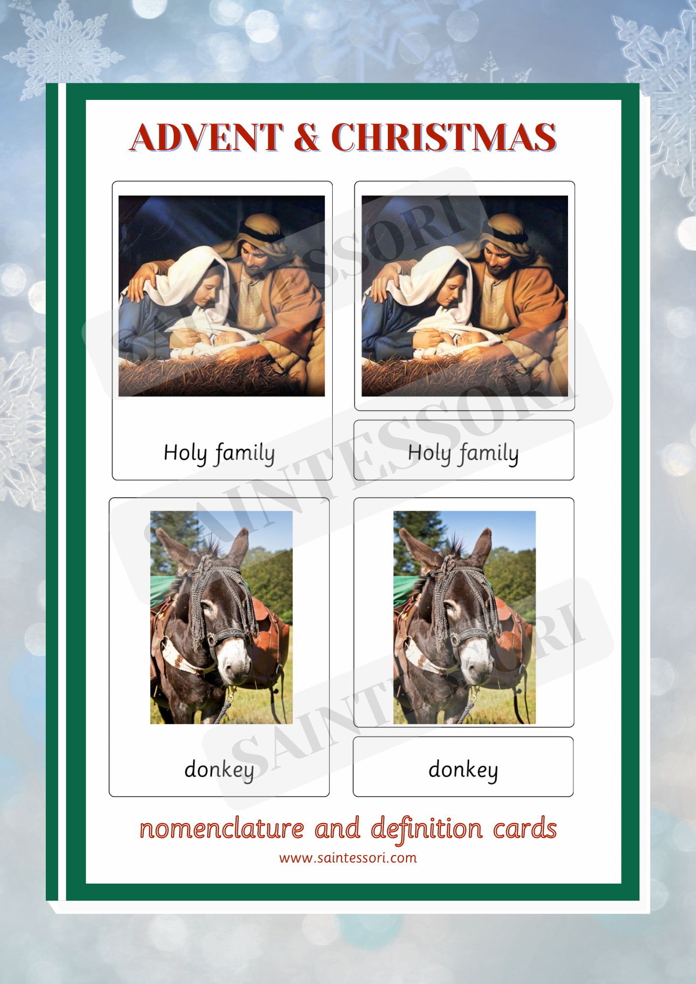 Advent and Christmas Catholic Montessori Nomenclature Cards