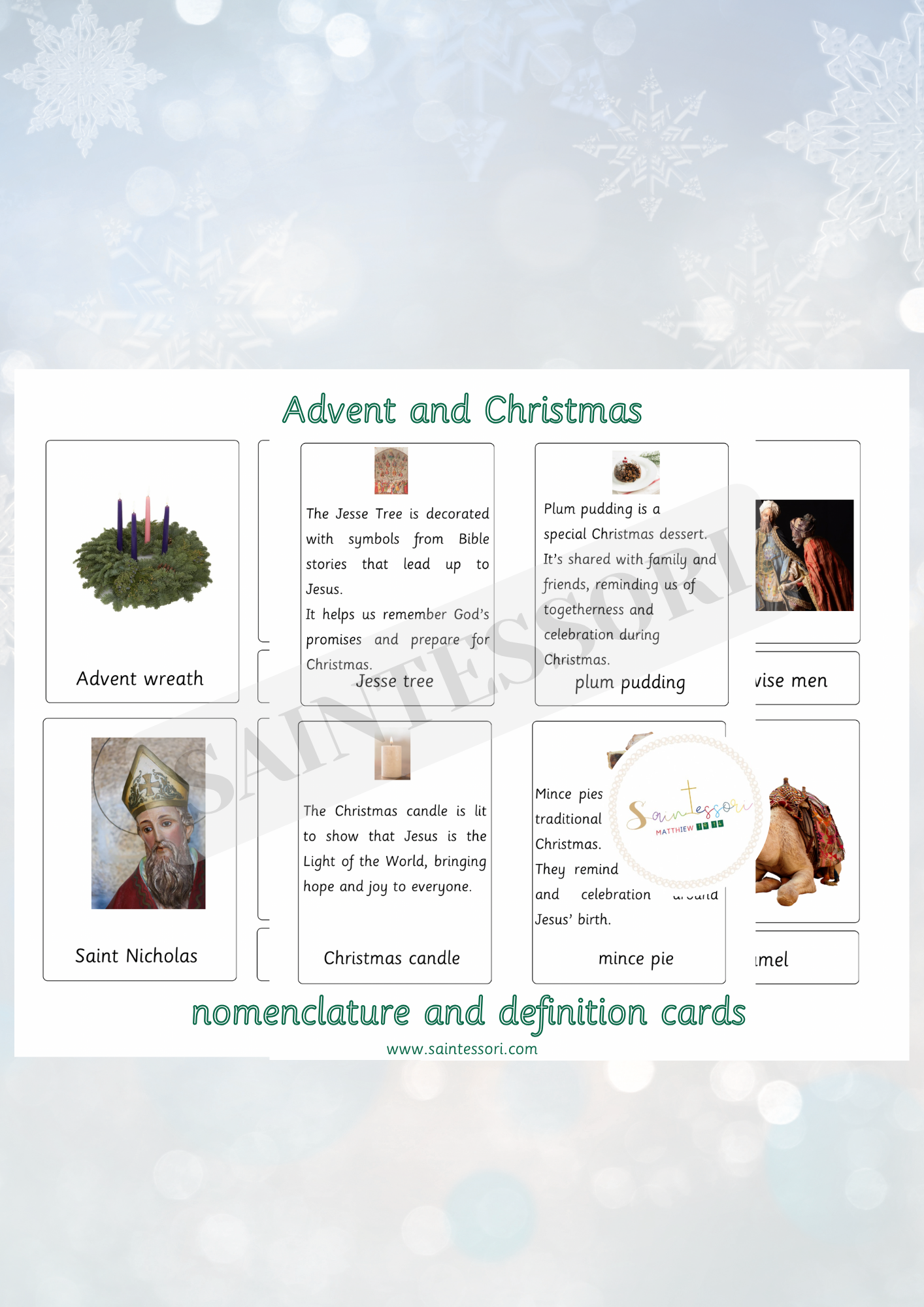 Advent and Christmas Catholic Montessori Nomenclature Cards