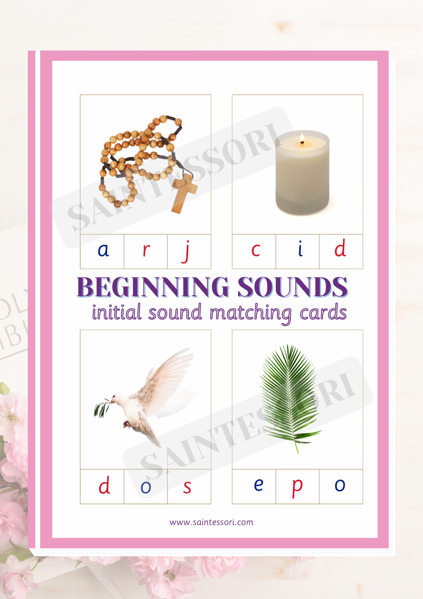 Catholic Faith Element Literacy Initial Sound Montessori Cards