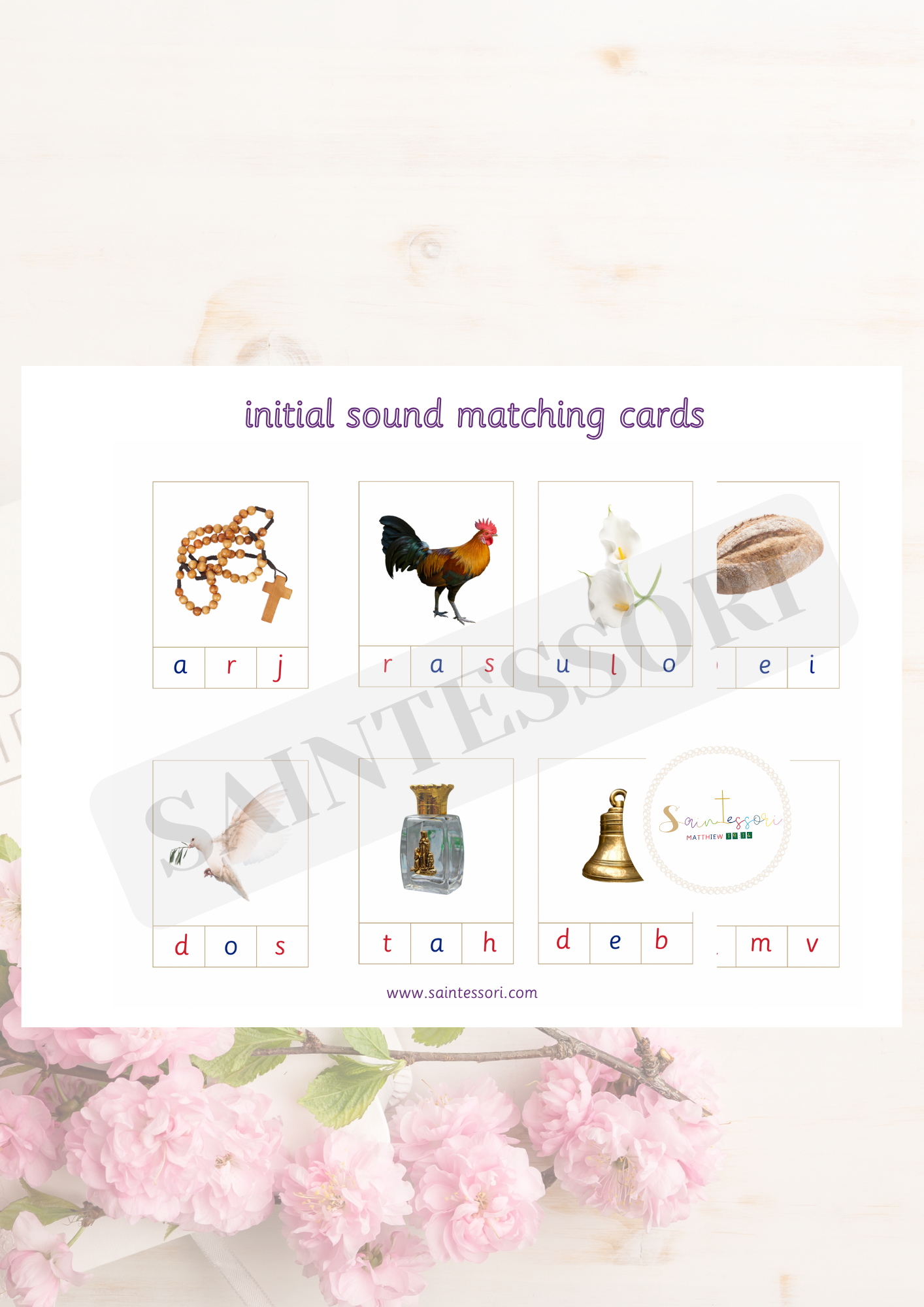 Catholic Faith Element Literacy Initial Sound Montessori Cards