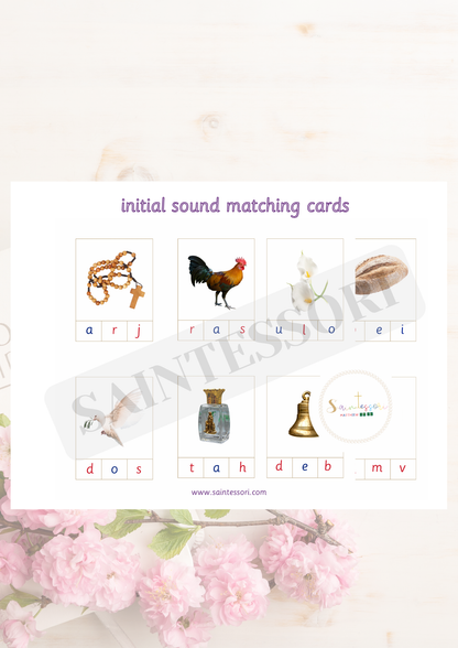 Catholic Faith Element Literacy Initial Sound Montessori Cards