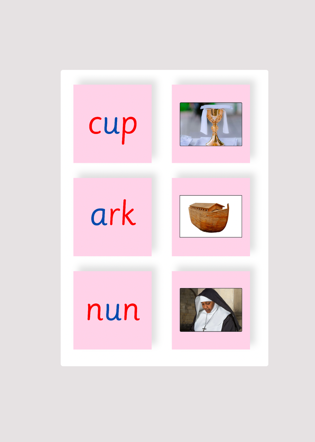 Pink Series Phonics Reading Catholic Cards