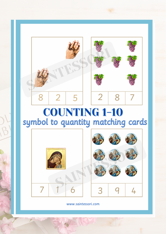 Catholic Faith Element Numeracy 1-10 Montessori Counting Clip Cards