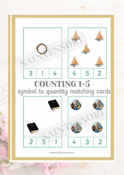 Catholic Faith Element Numeracy 1-5 Montessori Counting Clip Cards
