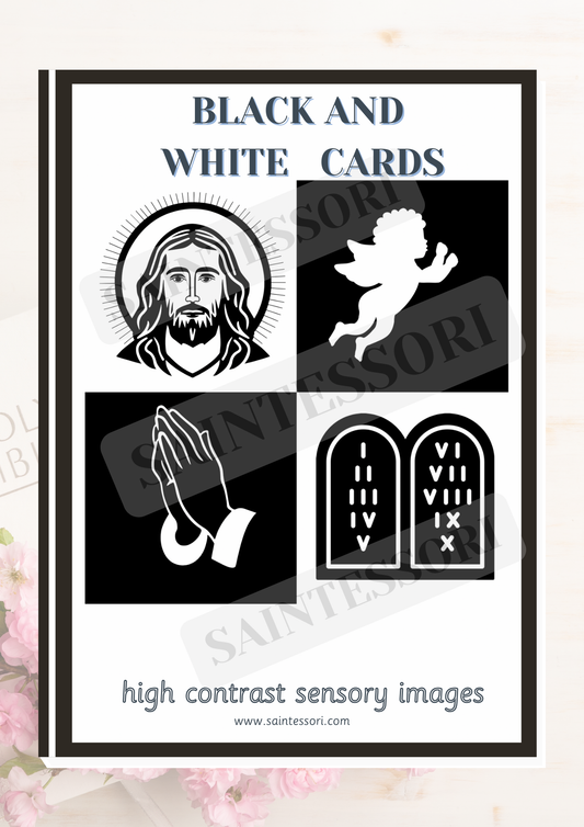 Catholic Black and White Newborn Montessori Cards